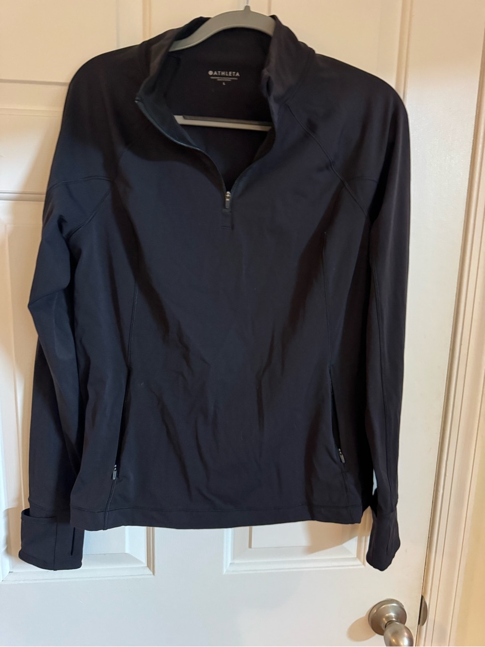 Athleta Black Quarter Zip Pullover Jacket Thumbholes Size Large